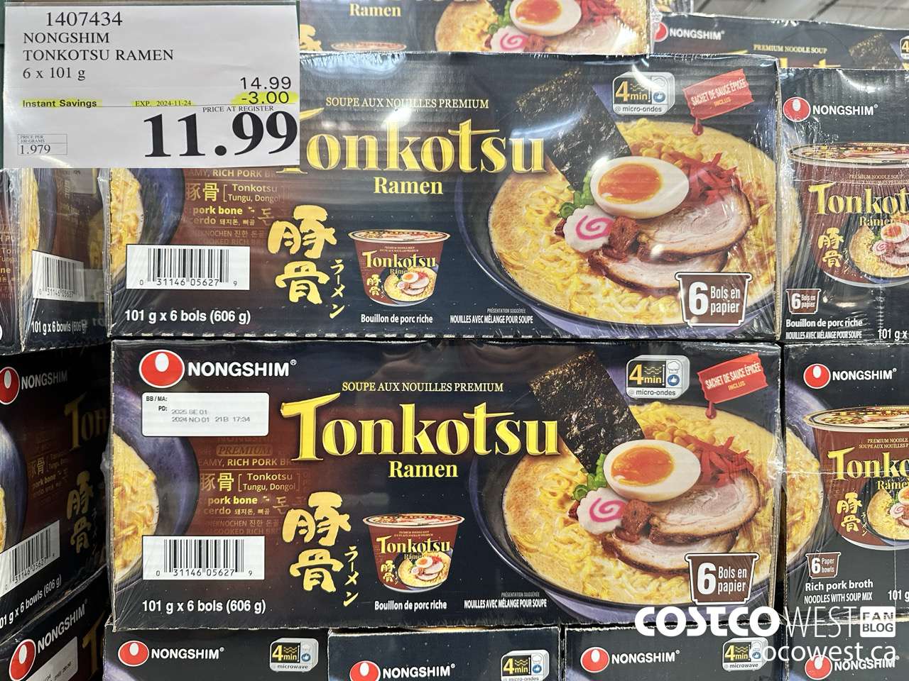 1407434 NONG SHIM TONKOTSU RAMEN 6 x 101 g ($3.00 INSTANT SAVINGS EXPIRES ON 2024-11-24) $11.99