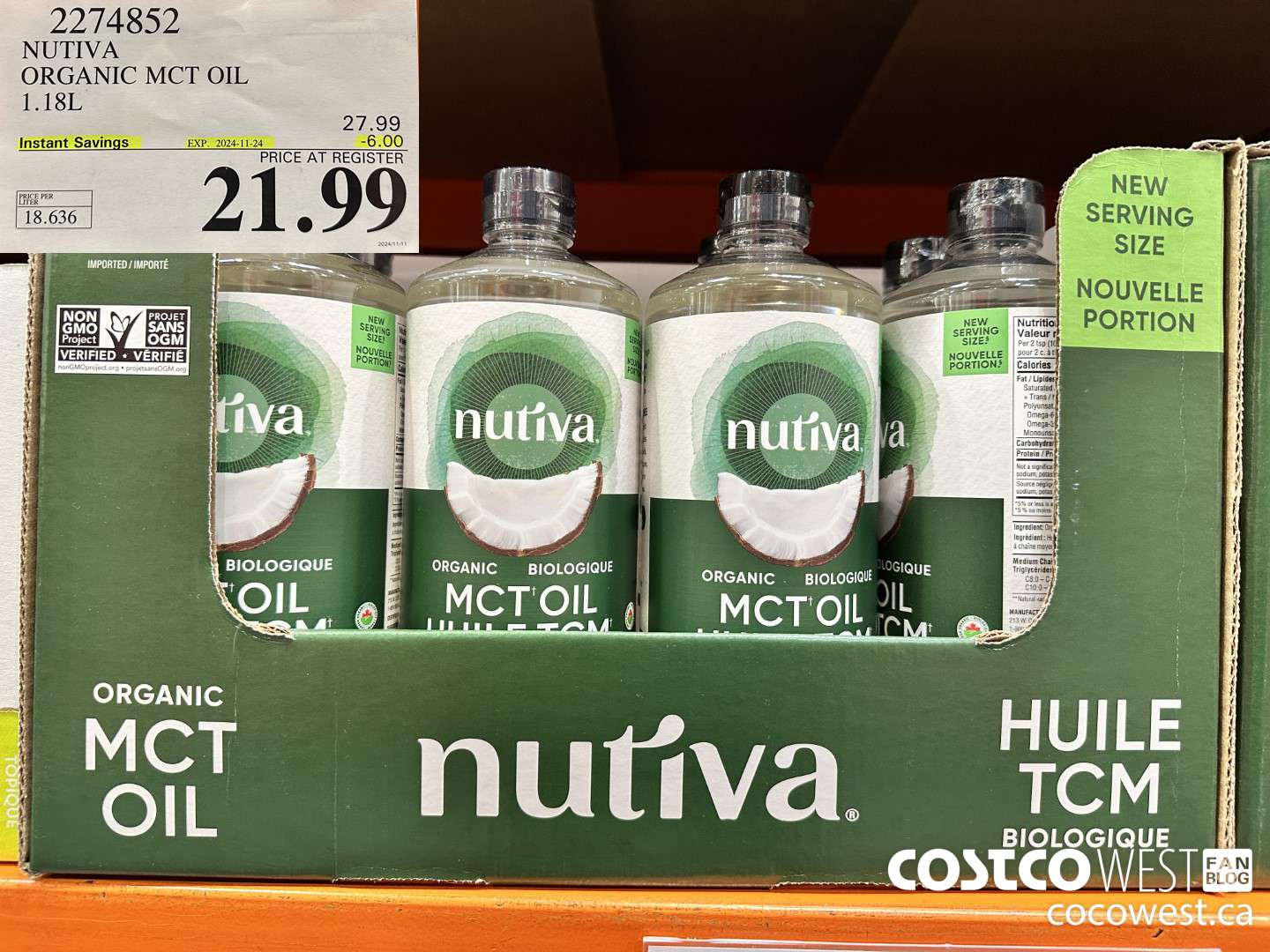 2274852 NUTIVA ORGANIC MCT OIL 1.18L ($6.00 INSTANT SAVINGS EXPIRES ON 2024-11-24) $21.99