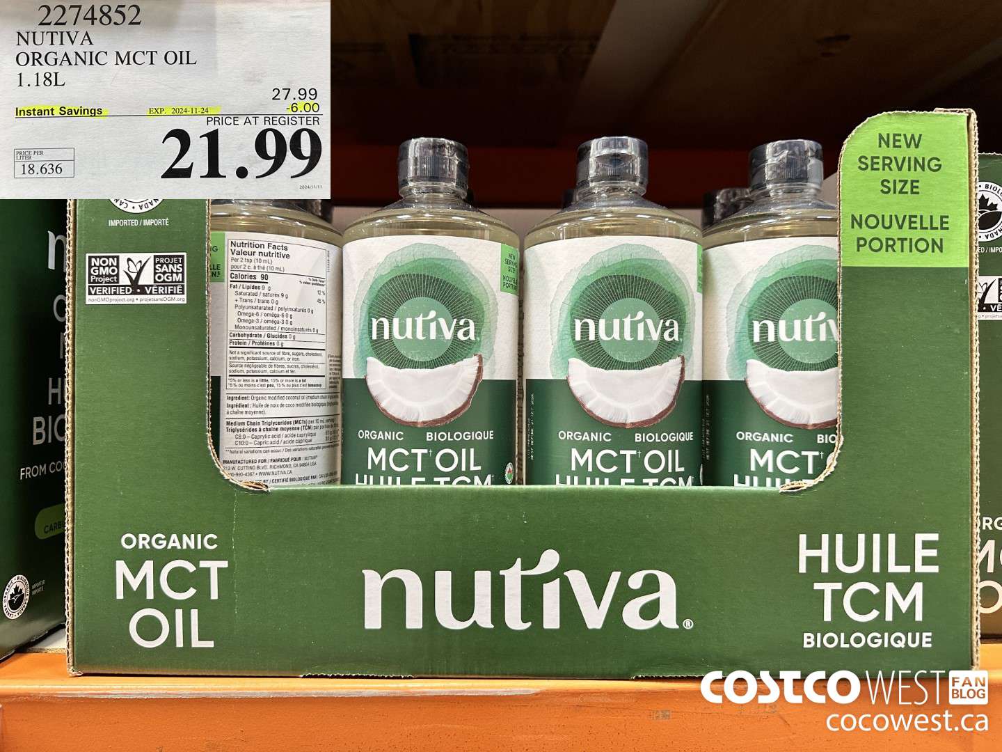 2274852 NUTIVA ORGANIC MCT OIL 1.18L ($6.00 INSTANT SAVINGS EXPIRES ON 2024-11-24) $21.99