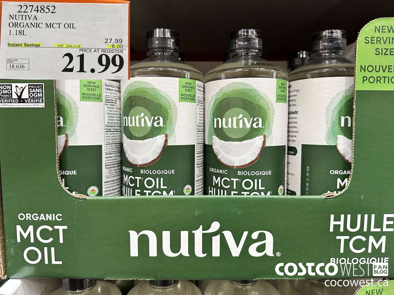 2274852 NUTIVA ORGANIC MCT OIL 1.18L ($6.00 INSTANT SAVINGS EXPIRES ON 2024-11-24) $21.99