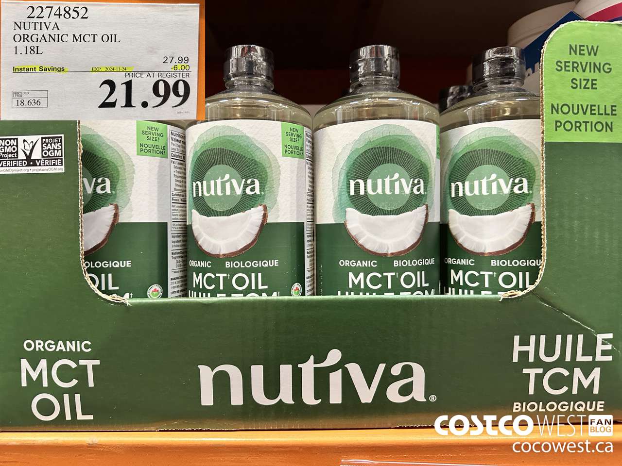 2274852 NUTIVA ORGANIC MCT OIL 1.18L ($6.00 INSTANT SAVINGS EXPIRES ON 2024-11-24) $21.99