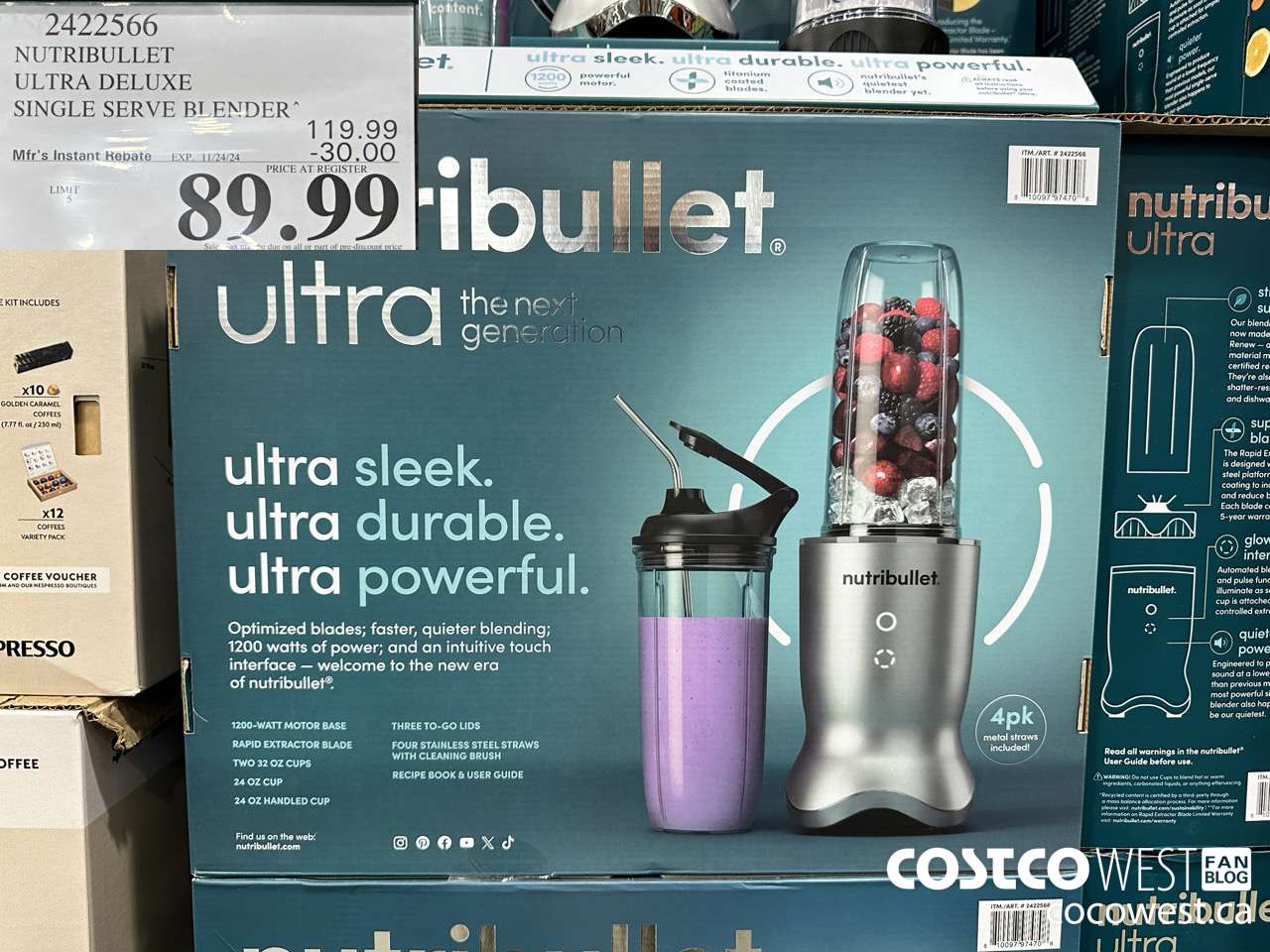 2422566 NUTRIBULLET ULTRA DELUXE SINGLE SERVE BLENDER ($30.00 INSTANT SAVINGS EXPIRES ON 2024-11-24) $89.99