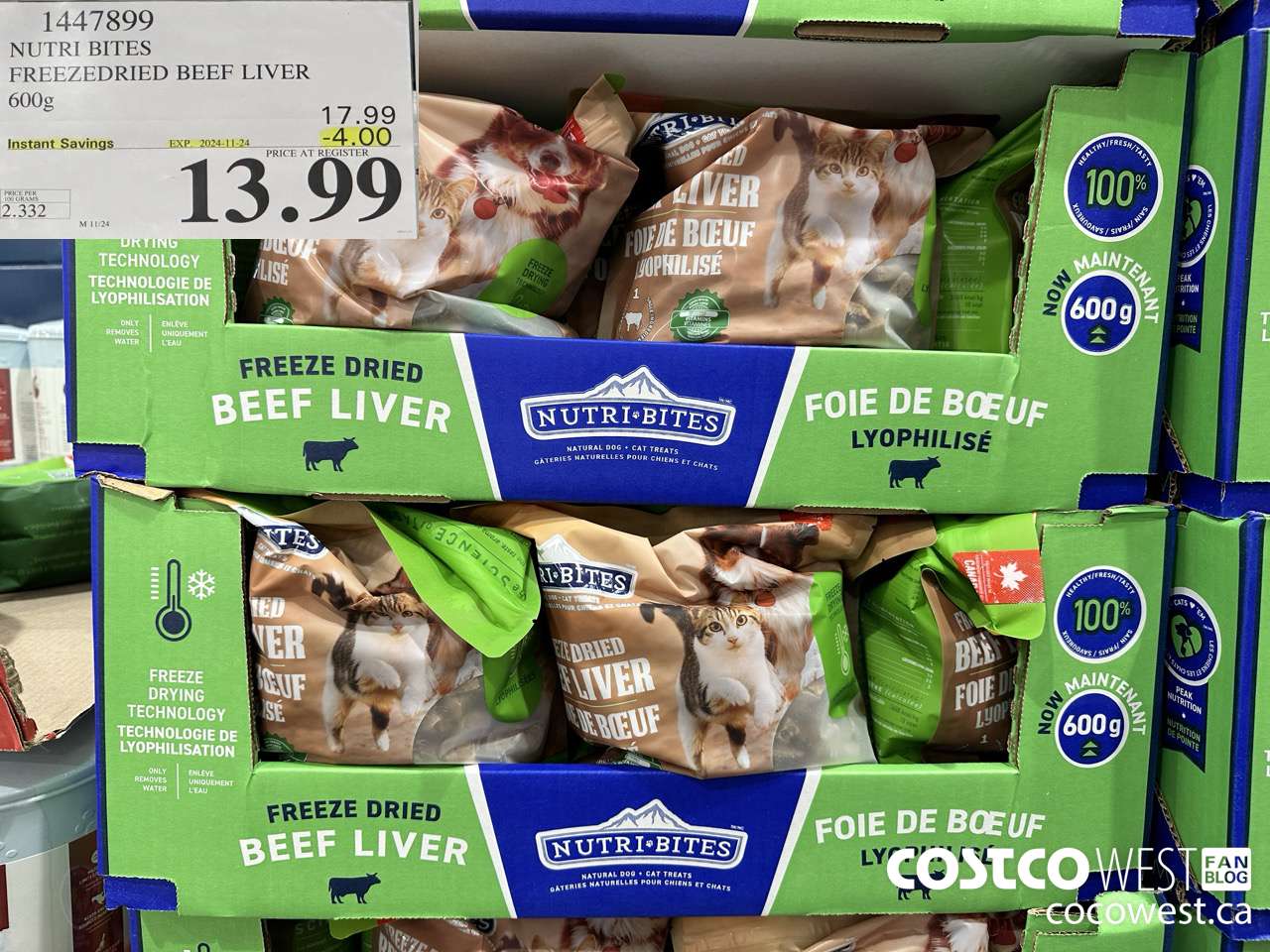 1447899 NUTRI BITES FREEZEDRIED BEEF LIVER 600g ($4.00 INSTANT SAVINGS EXPIRES ON 2024-11-24) $13.99