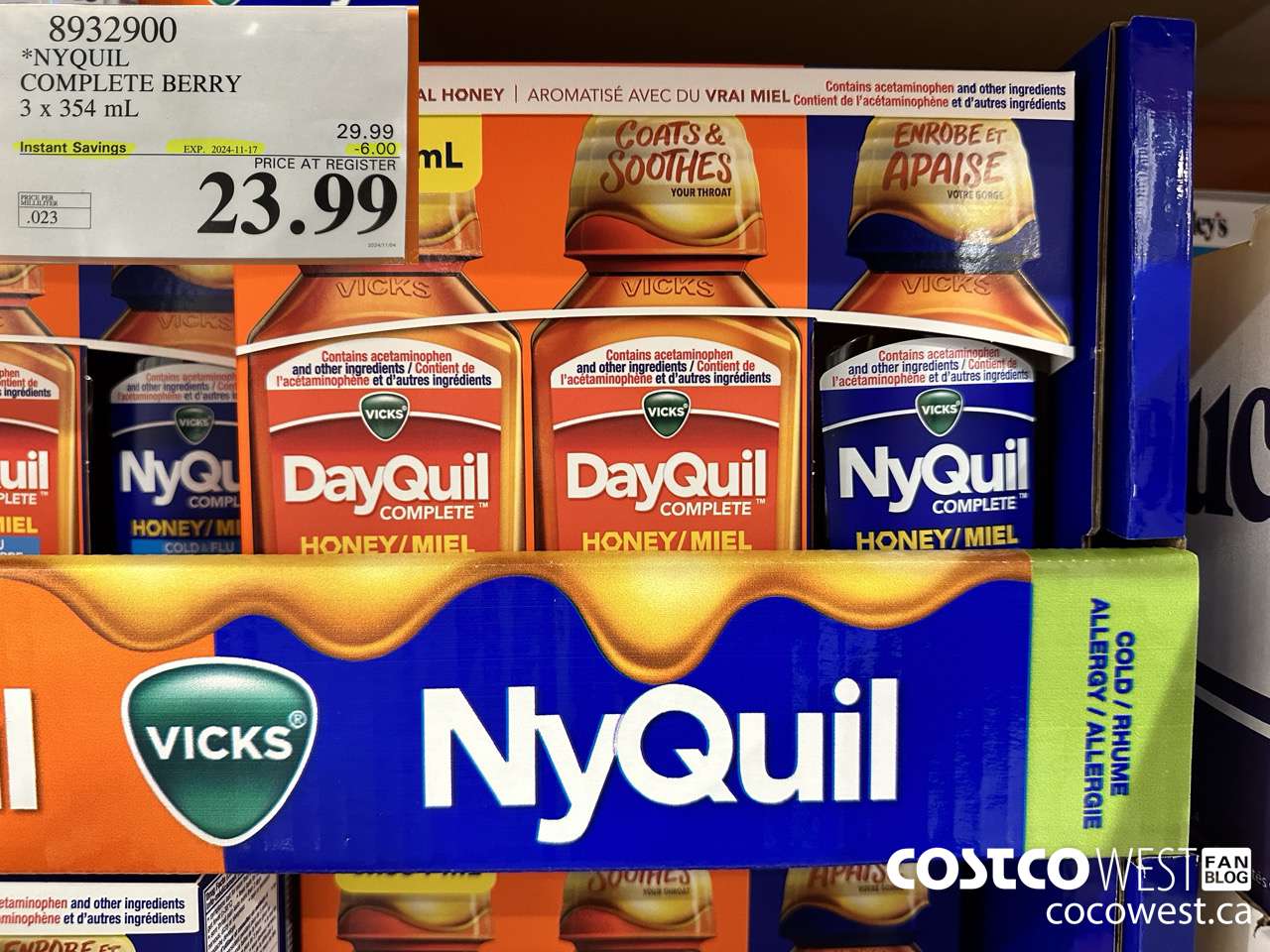 8932900 NYQUIL COMPLETE BERRY 3 X 354ML ($6.00 INSTANT SAVINGS EXPIRES ON 2024-11-17) $23.99