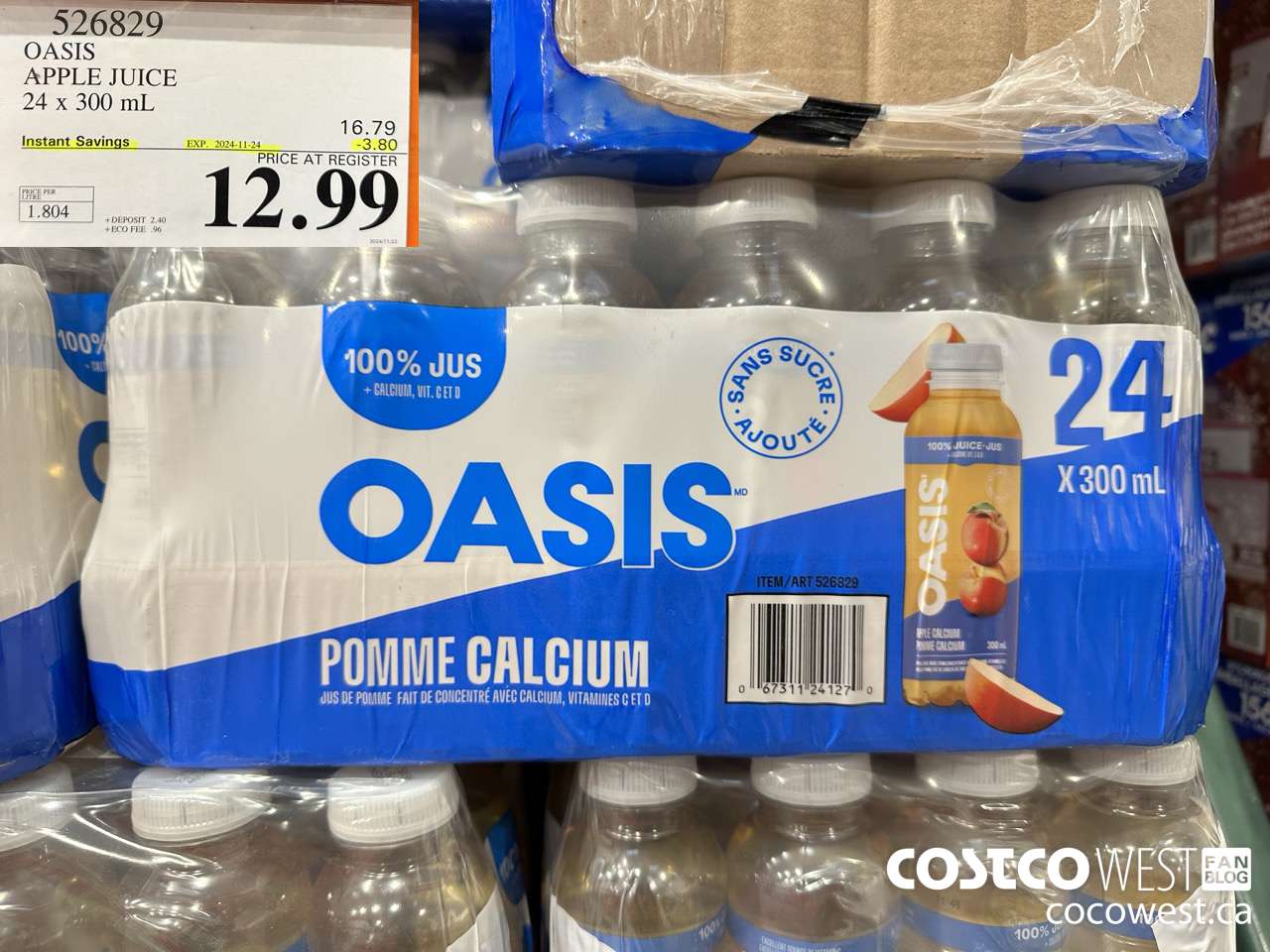 526829 OASIS APPLE JUICE 24 x 300 mL ($3.80 INSTANT SAVINGS EXPIRES ON 2024-11-24) $12.99