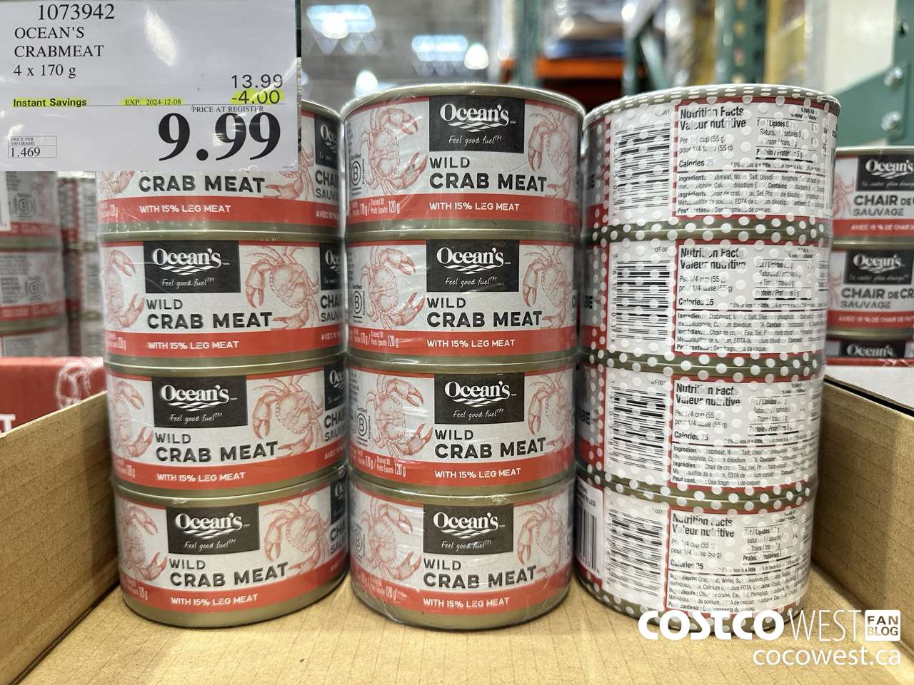 1073942 OCEAN'S CRABMEAT 4 X 170 G ($4.00 INSTANT SAVINGS EXPIRES ON 2024-12-08) $9.99