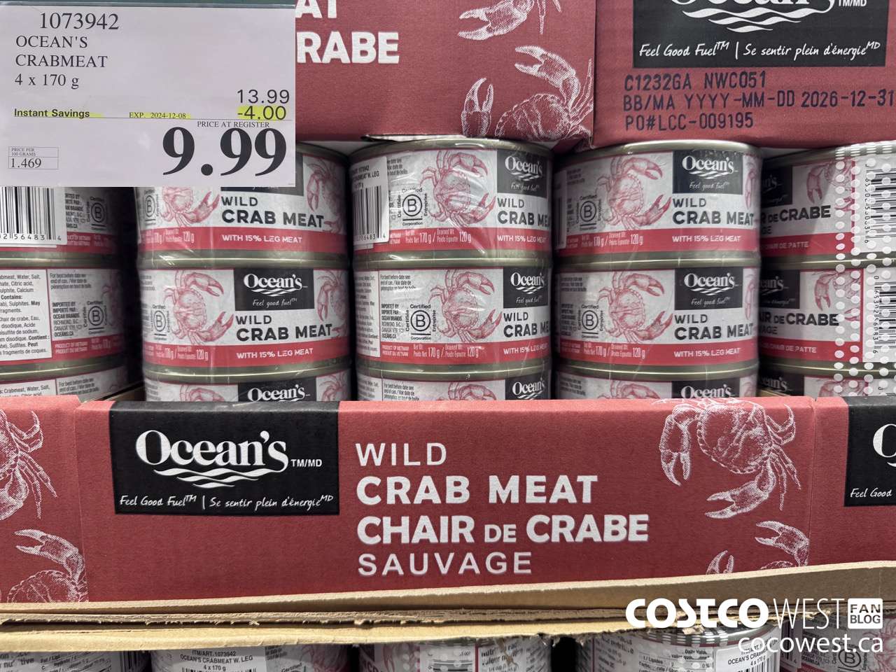 1073942 OCEAN'S CRABMEAT 4 X 170 G ($4.00 INSTANT SAVINGS EXPIRES ON 2024-12-08) $9.99