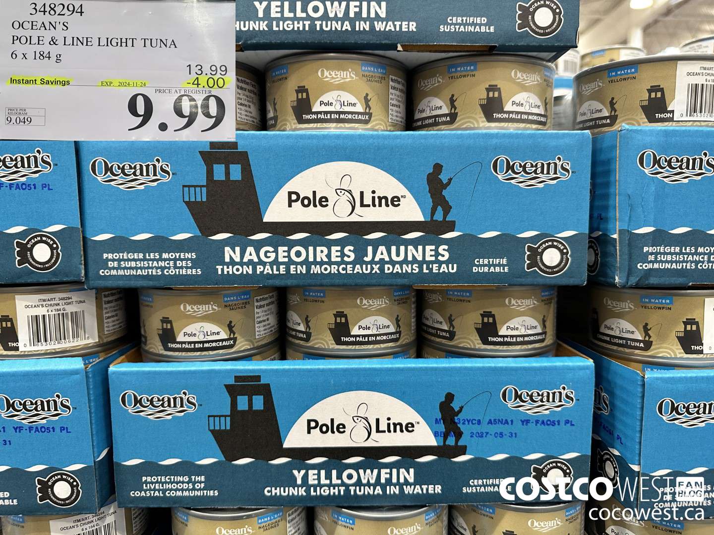348294 OCEAN'S POLE & LINE LIGHT TUNA 6 x 184 g ($4.00 INSTANT SAVINGS EXPIRES ON 2024-11-24) $9.99