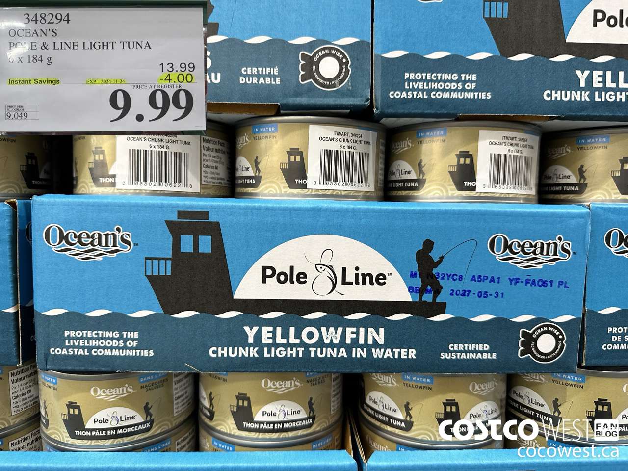 348294 OCEAN'S POLE & LINE LIGHT TUNA 6 x 184 g ($4.00 INSTANT SAVINGS EXPIRES ON 2024-11-24) $9.99