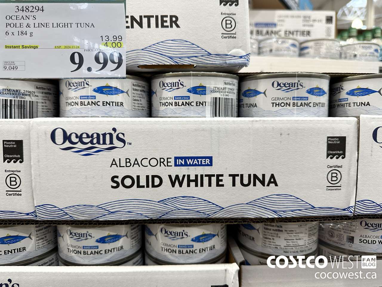 348294 OCEAN'S POLE & LINE LIGHT TUNA 6 x 184 g ($4.00 INSTANT SAVINGS EXPIRES ON 2024-11-24) $9.99