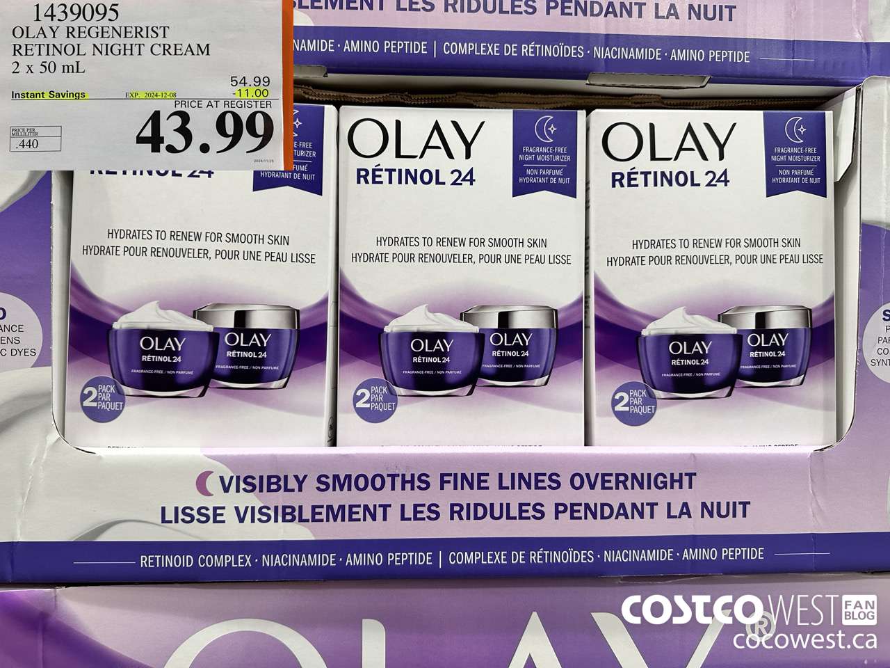 1439095 OLAY REGENERIST RETINOL24 NIGHT CREAM 2 x 50 mL ($11.00 INSTANT SAVINGS EXPIRES ON 2024-12-08) $43.99