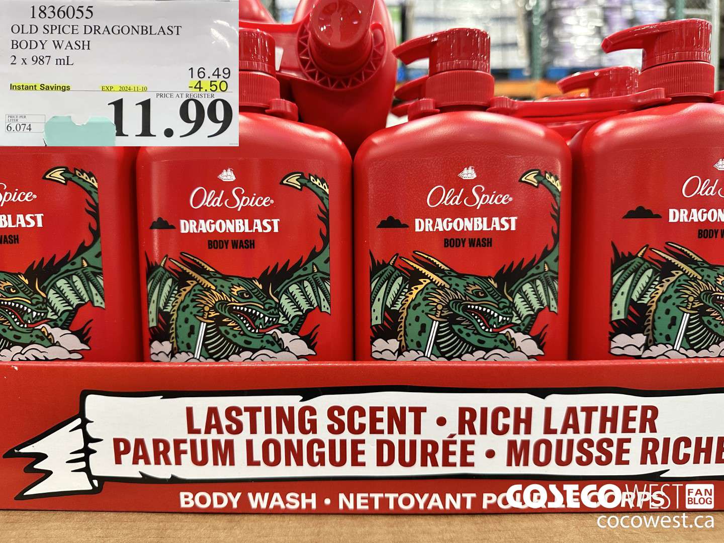 1836055 OLD SPICE DRAGONBLAST BODY WASH 2 X 987 ML ($4.50 INSTANT SAVINGS EXPIRES ON 2024-11-10) $11.99