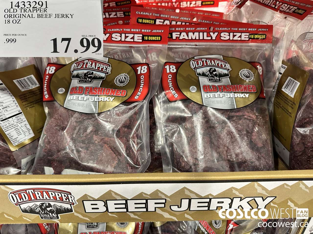 1433291 OLD TRAPPER ORIGINAL BEEF JERKY 18 OZ  $17.99