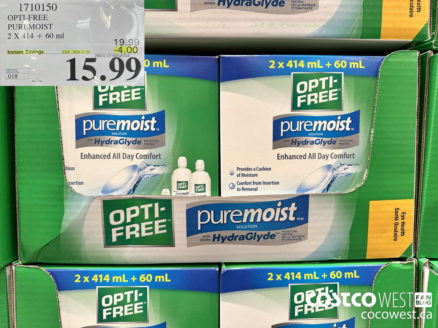 1710150 OPTI-FREE PUREMOIST 2 X 414 + 60 ML ($4.00 INSTANT SAVINGS EXPIRES ON 2024-11-24) $15.99