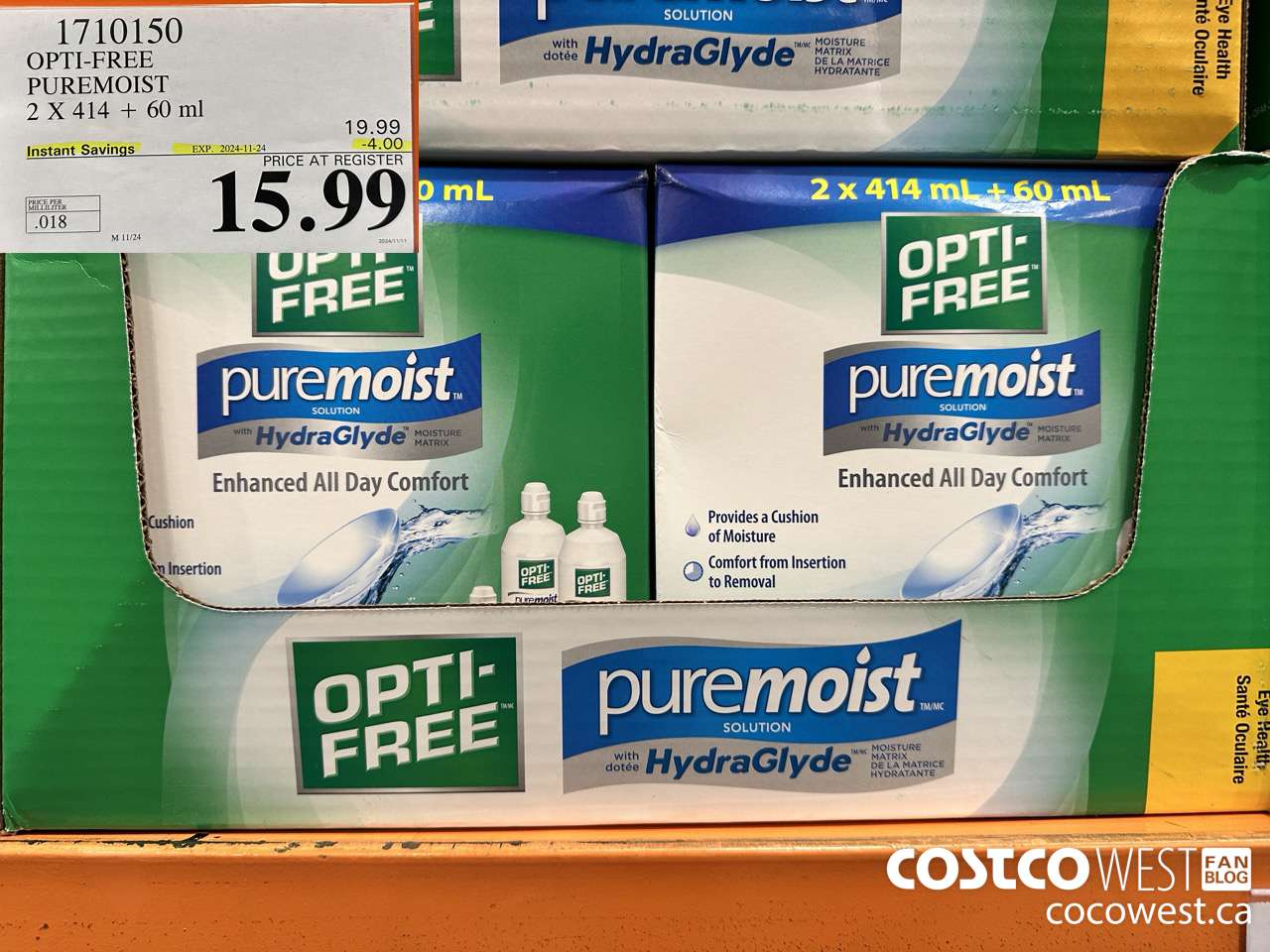1710150 OPTI-FREE PUREMOIST 2 X 414 + 60 ML ($4.00 INSTANT SAVINGS EXPIRES ON 2024-11-24) $15.99