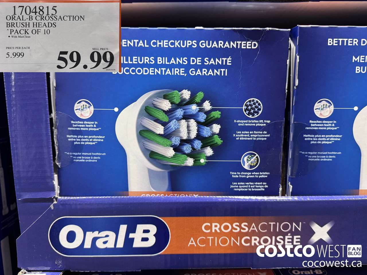 1704815 ORAL-B CROSSACTION BRUSH HEADS PACK OF 10 $59.99