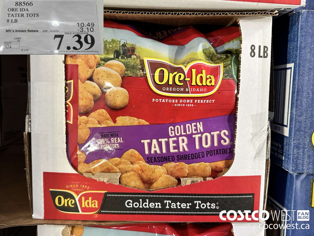 88566 ORE IDA TATER TOTS 8 LB ($3.10 INSTANT SAVINGS EXPIRES ON 2024-12-24) $7.39