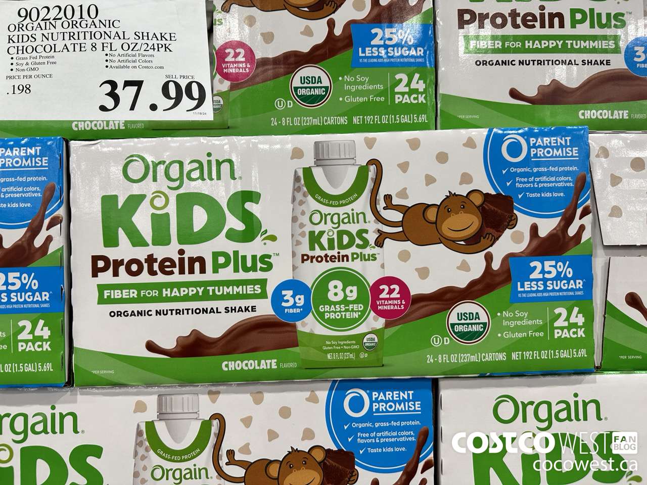 9022010 ORGAIN ORGANIC KIDS NUTRITIONAL SHAKE CHOCOLATE 8 FL OZ/24PK $37.99