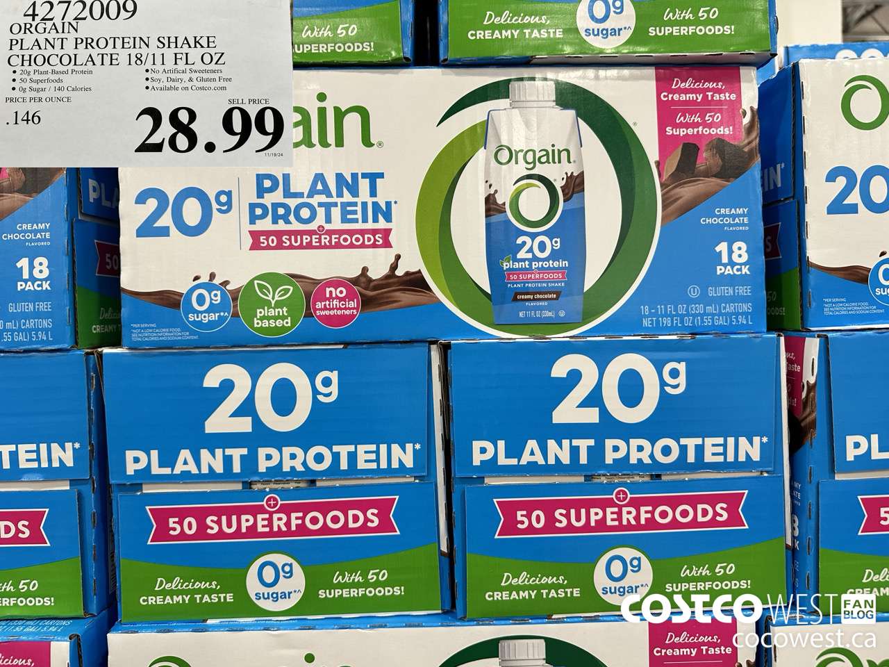 4272009 ORGAIN PLANT PROTEIN SHAKE CHOCOLATE 18/11 FL OZ $28.99