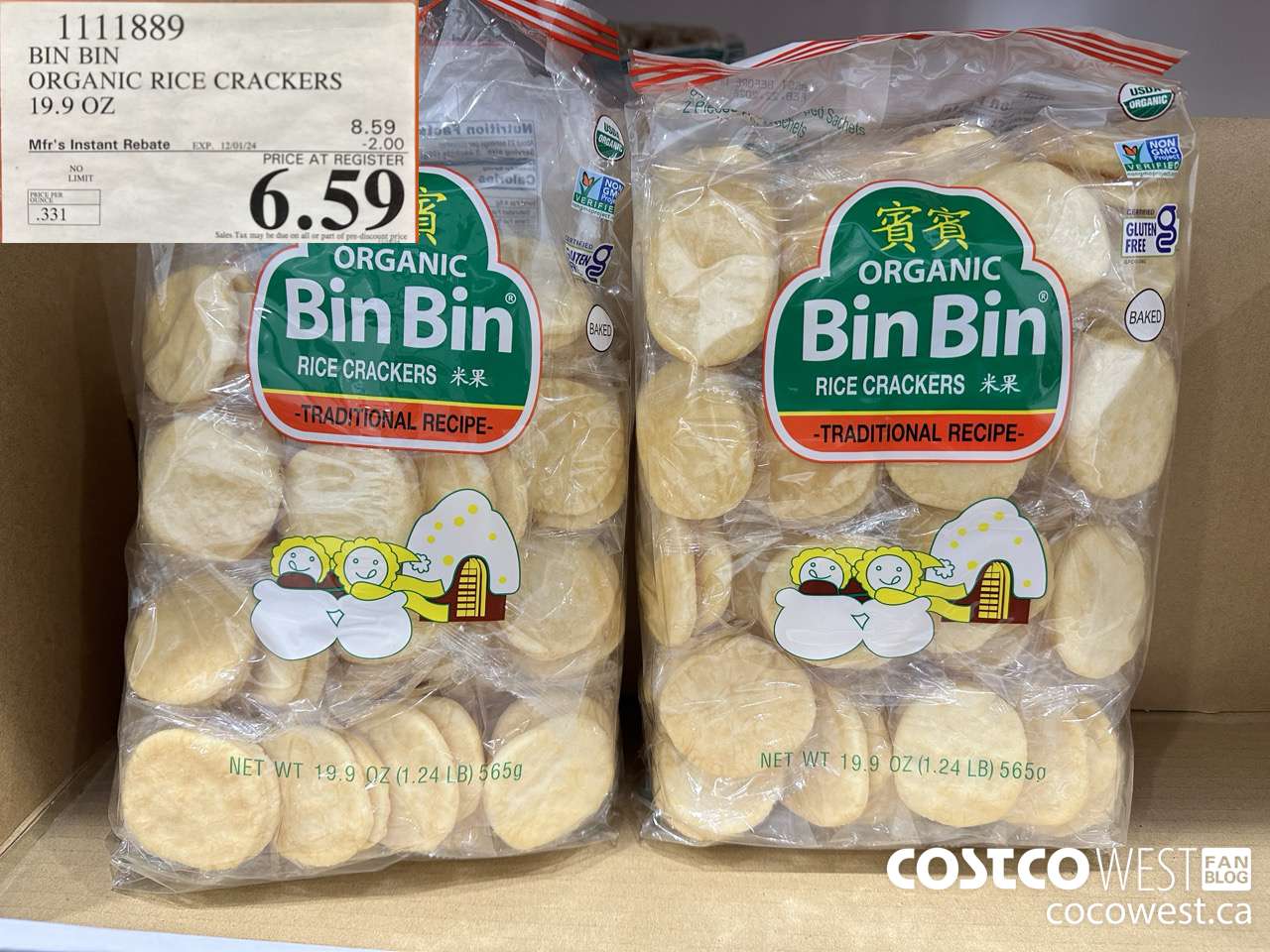 1111889 ORGANIC BIN BIN RICE CRACKER 19.9 OZ ($2.00 INSTANT SAVINGS EXPIRES ON 2024-12-01) $6.59