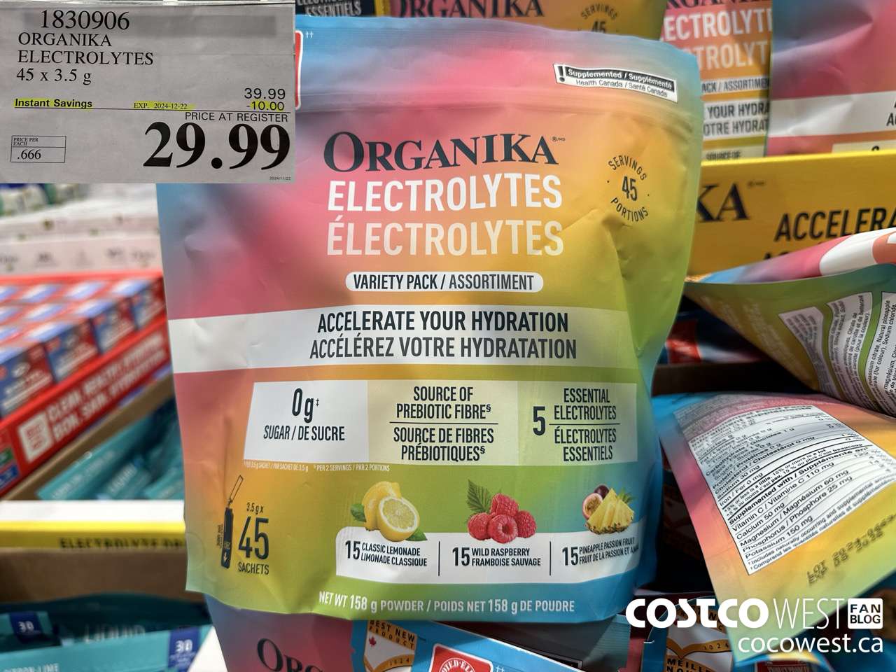1830906 ORGANIKA ELECTROLYTES 45 x 3.5 g  ($10.00 INSTANT SAVINGS EXPIRES ON 2024-12-22) $29.99