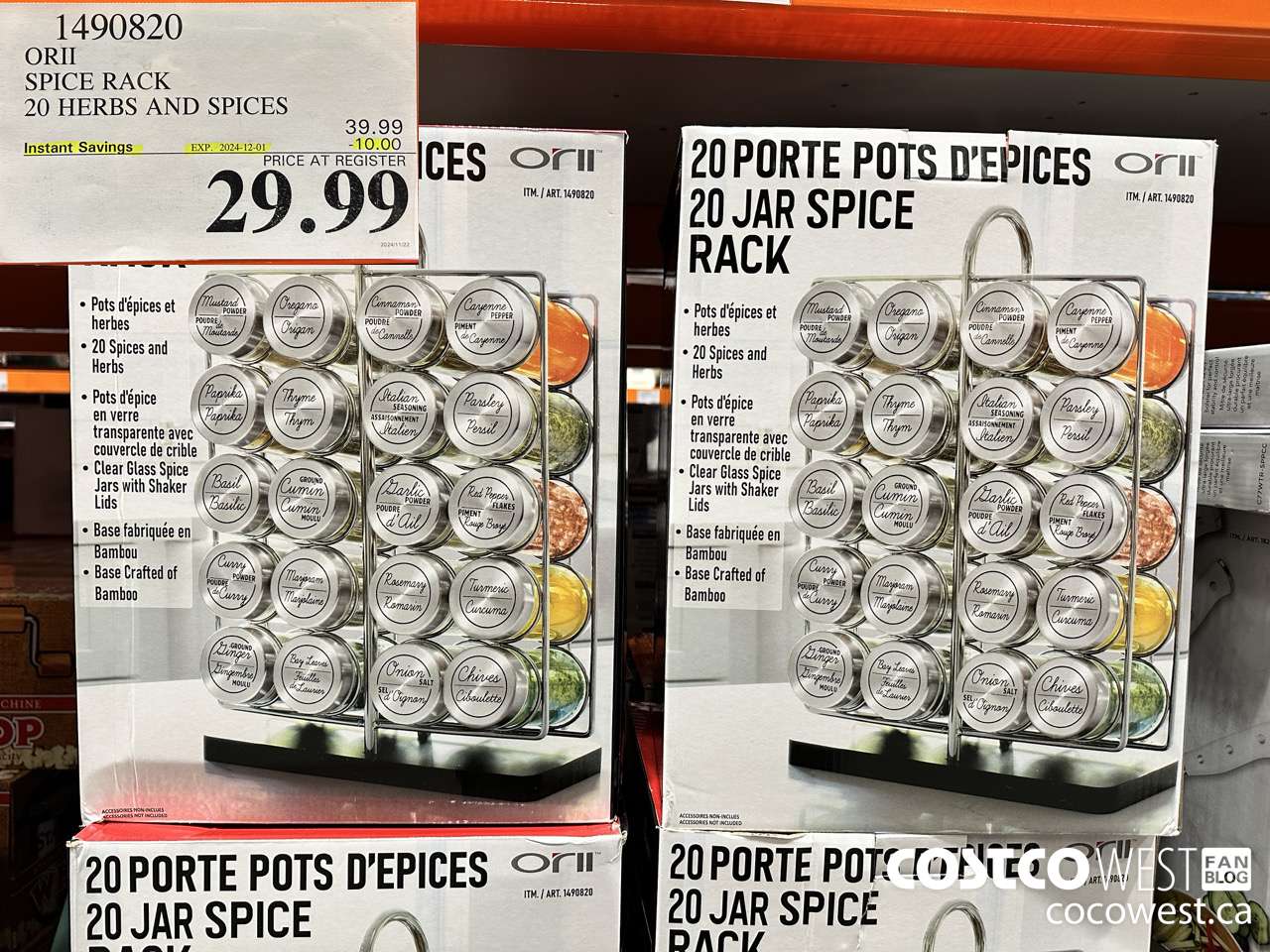 1490820 ORII SPICE RACK 20 HERBS / SPICES ($10.00 INSTANT SAVINGS EXPIRES ON 2024-12-01) $29.99