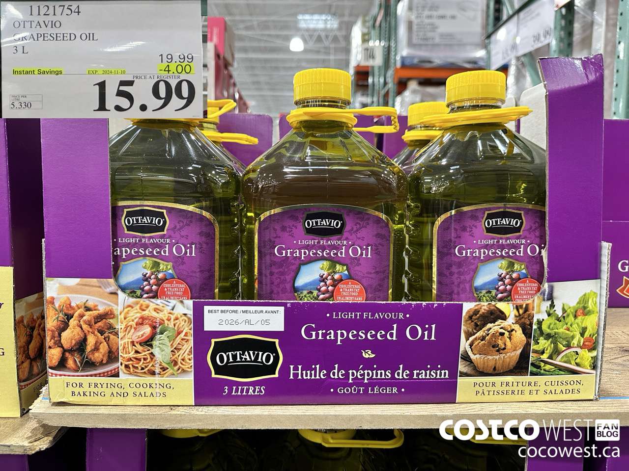 1121754 OTTAVIO GRAPESEED OIL 3 L ($4.00 INSTANT SAVINGS EXPIRES ON 2024-11-10) $15.99