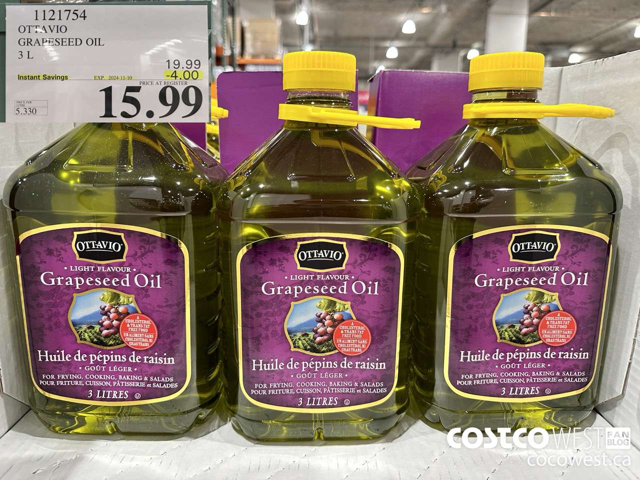 1121754 OTTAVIO GRAPESEED OIL 3 L ($4.00 INSTANT SAVINGS EXPIRES ON 2024-11-10) $15.99