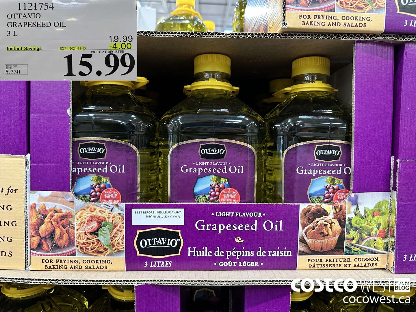 1121754 OTTAVIO GRAPESEED OIL 3 L ($4.00 INSTANT SAVINGS EXPIRES ON 2024-11-15) $15.99