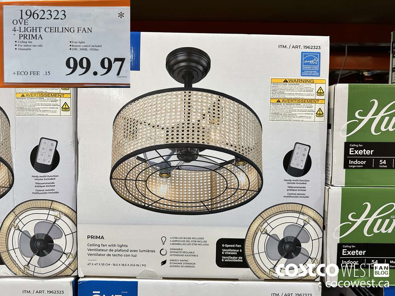 1962323 OVE 4-LIGHT CEILING FAN PRIMA $99.97
