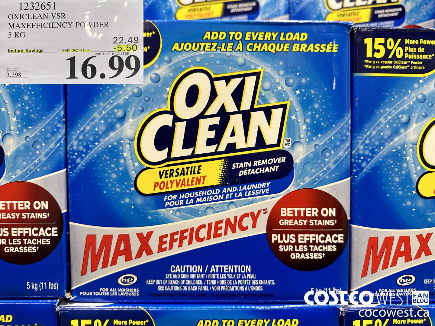 1232651 OXICLEAN VSR MAXEFFICIENCY POWDER 5 KG ($5.50 INSTANT SAVINGS EXPIRES ON 2024-11-03) $16.99