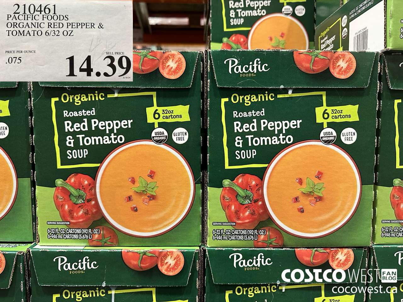 210461 PACIFIC FOODS ORGANIC RED PEPPER & TOMATO 6/32 OZ $14.39