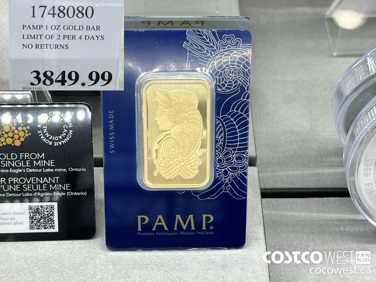 1748080 PAMP 1 OZ GOLD BAR LIMIT OF 2 PER 4 DAYS NO RETURNS $3849.99