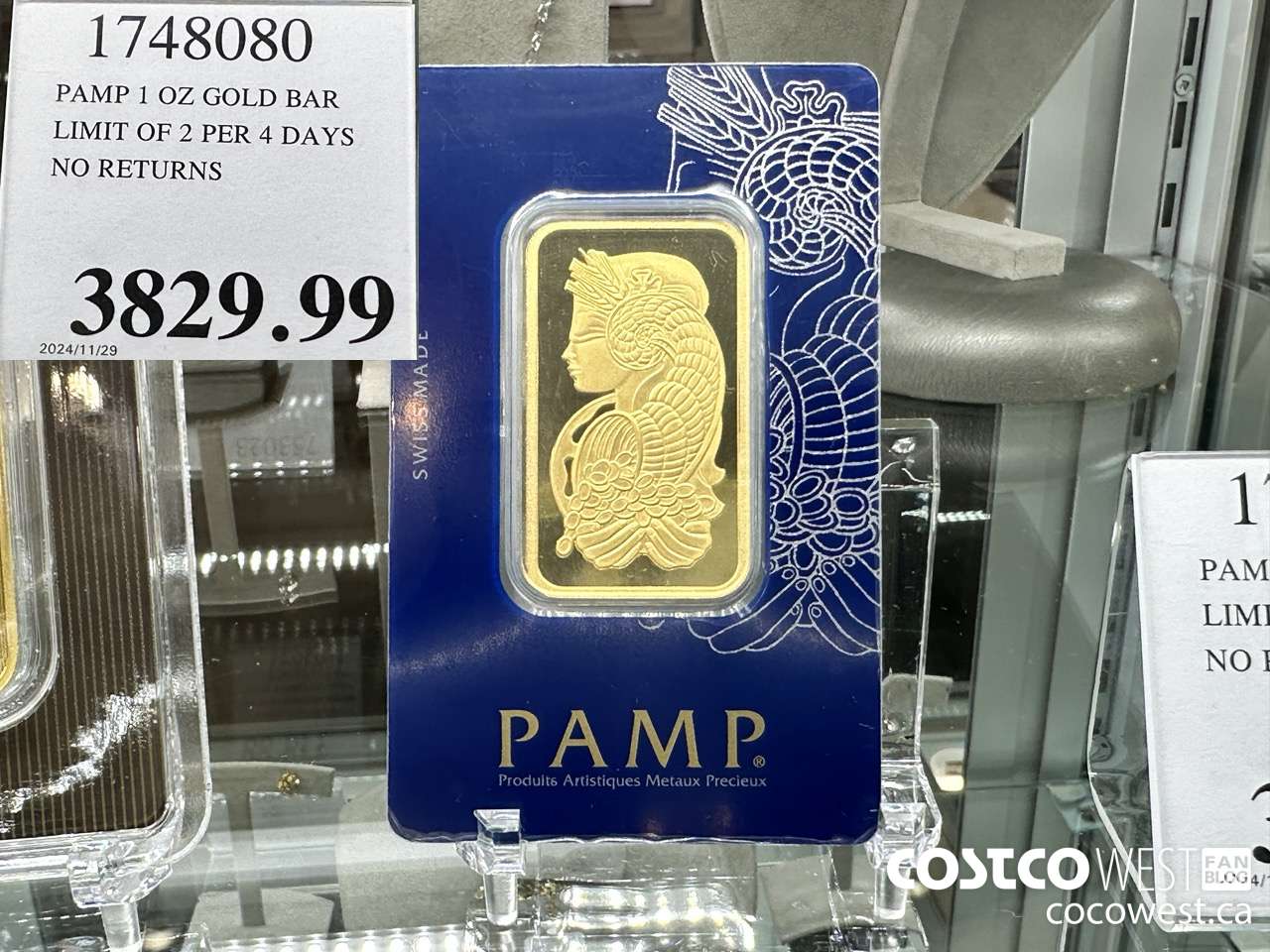 1748080 PAMP 1 OZ GOLD BAR LIMIT OF 2 PER 4 DAYS NO RETURNS $3829.99