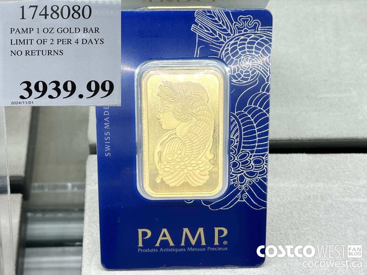 1748080 PAMP 1 OZ GOLD BAR LIMIT OF 2 PER 7 DAYS NO RETURNS $3939.99