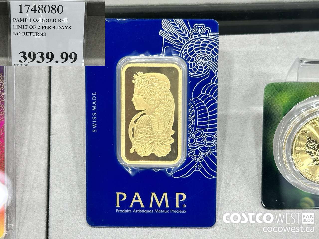 1748080 PAMP 1 OZ GOLD BAR LIMIT OF 2 PER 7 DAYS NO RETURNS $3939.99