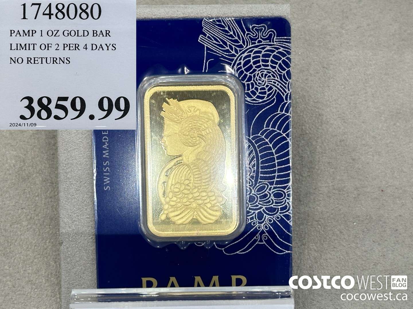 1748080 PAMP 1 OZ GOLD BAR LIMIT OF 2 PER 7 DAYS NO RETURNS $3839.99
