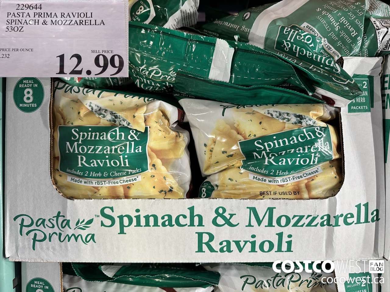 229644 PASTA PRIMA RAVIOLI SPINACH & MOZZARELLA 53 OZ $12.99