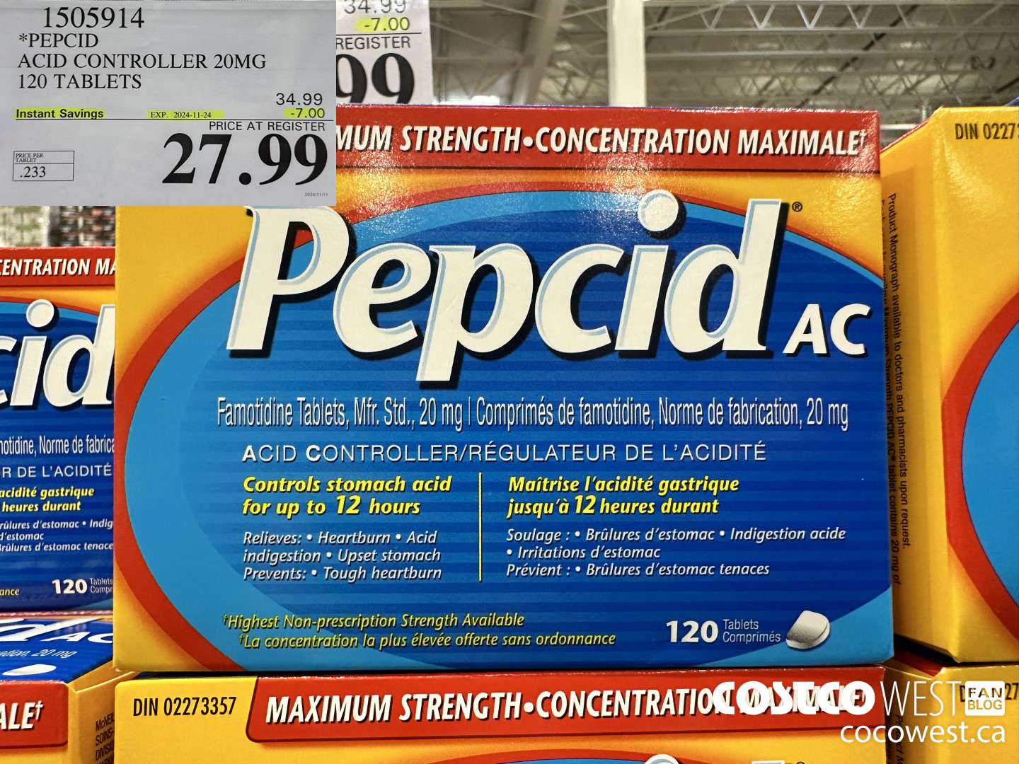 1505914 PEPCID ACID CONTROLLER 20MG 120 TABLETS ($7.00 INSTANT SAVINGS EXPIRES ON 2024-11-24) $27.99