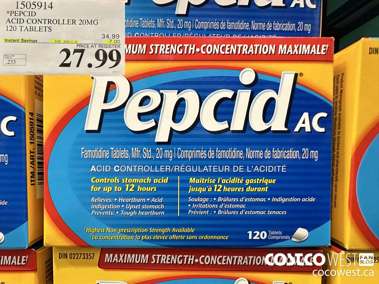 1505914 PEPCID ACID CONTROLLER 20MG 120 TABLETS ($7.00 INSTANT SAVINGS EXPIRES ON 2024-11-24) $27.99