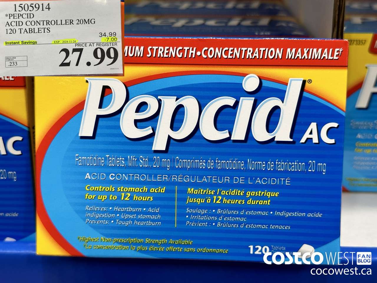 1505914 PEPCID ACID CONTROLLER 20MG 120 TABLETS ($7.00 INSTANT SAVINGS EXPIRES ON 2024-11-24) $27.99
