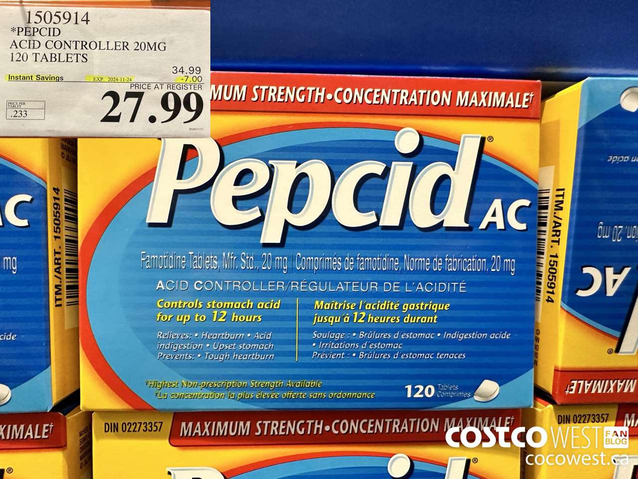 1505914 PEPCID ACID CONTROLLER 20MG 120 TABLETS ($7.00 INSTANT SAVINGS EXPIRES ON 2024-11-24) $27.99