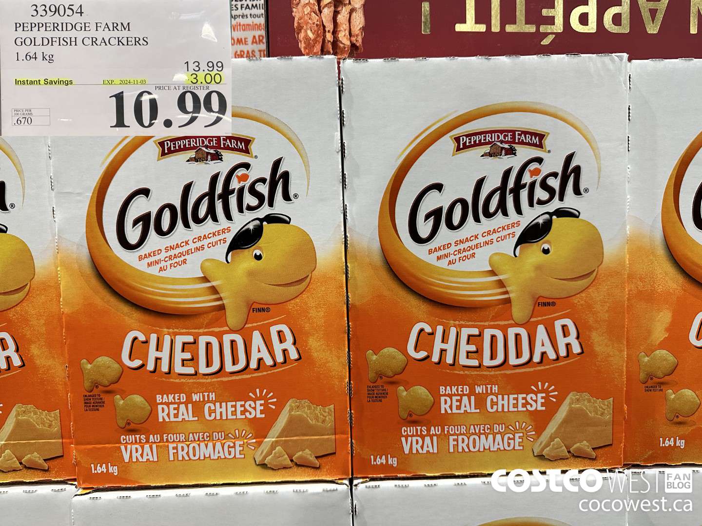 339054 PEPPERIDGE FARM GOLDFISH CRACKERS 1.64 kg ($3.00 INSTANT SAVINGS EXPIRES ON 2024-11-03) $10.99