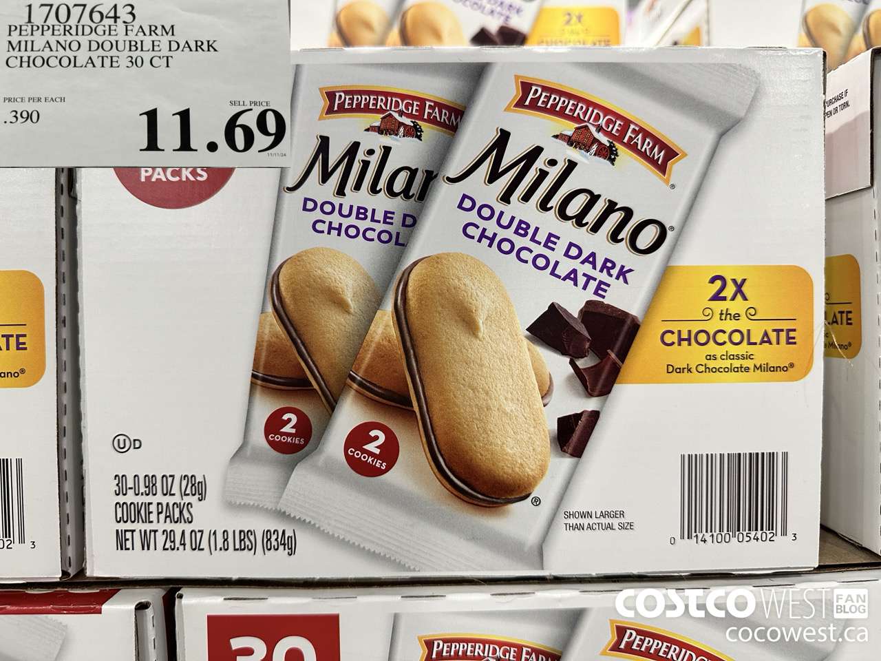 1707643 PEPPERIDGE FARM MILANO DOUBLE DARK CHOCOLATE 30 CT $11.69
