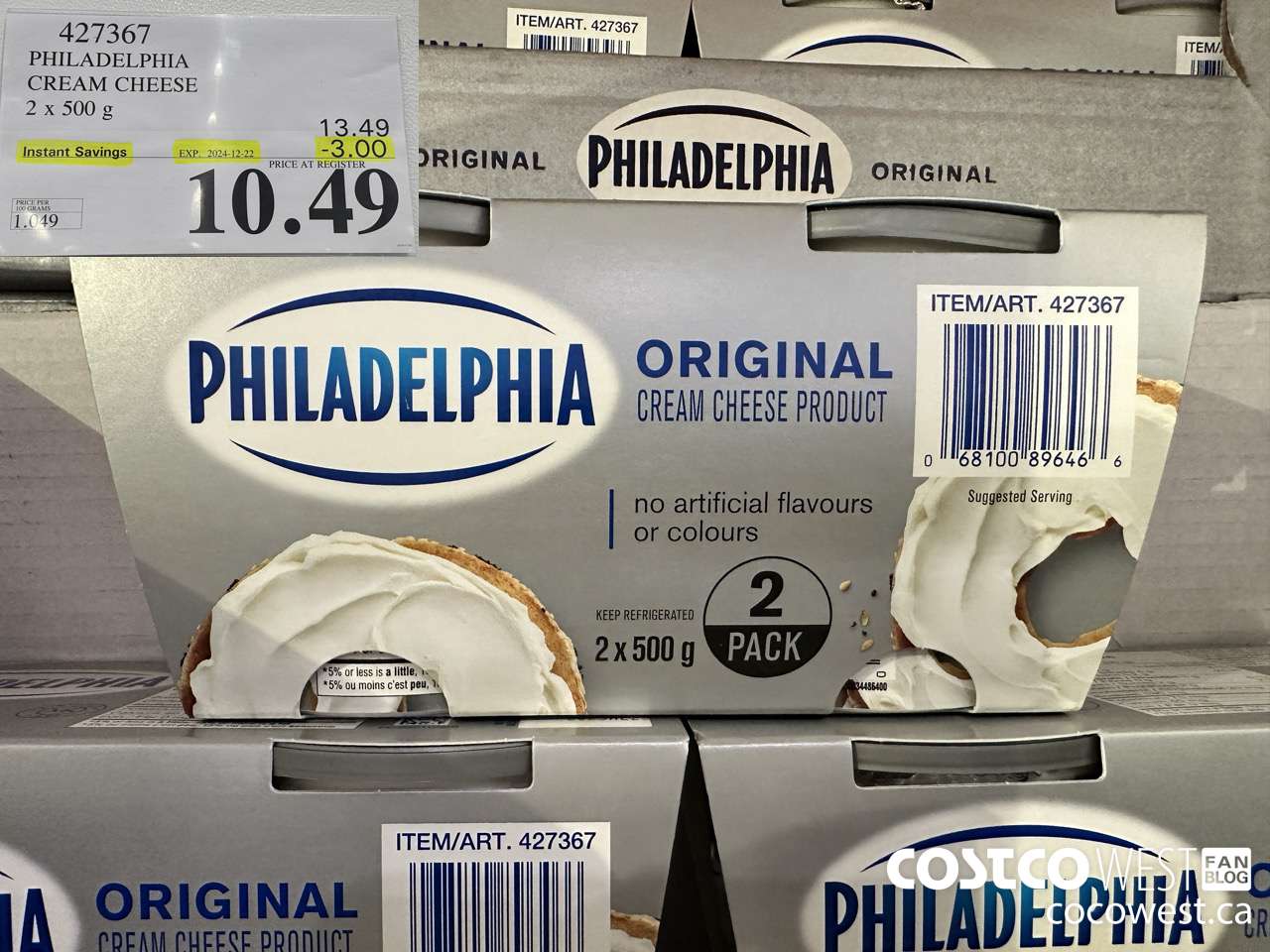 427367 PHILADELPHIA CREAM CHEESE 2 x 500 g ($3.00 INSTANT SAVINGS EXPIRES ON 2024-12-22) $10.49