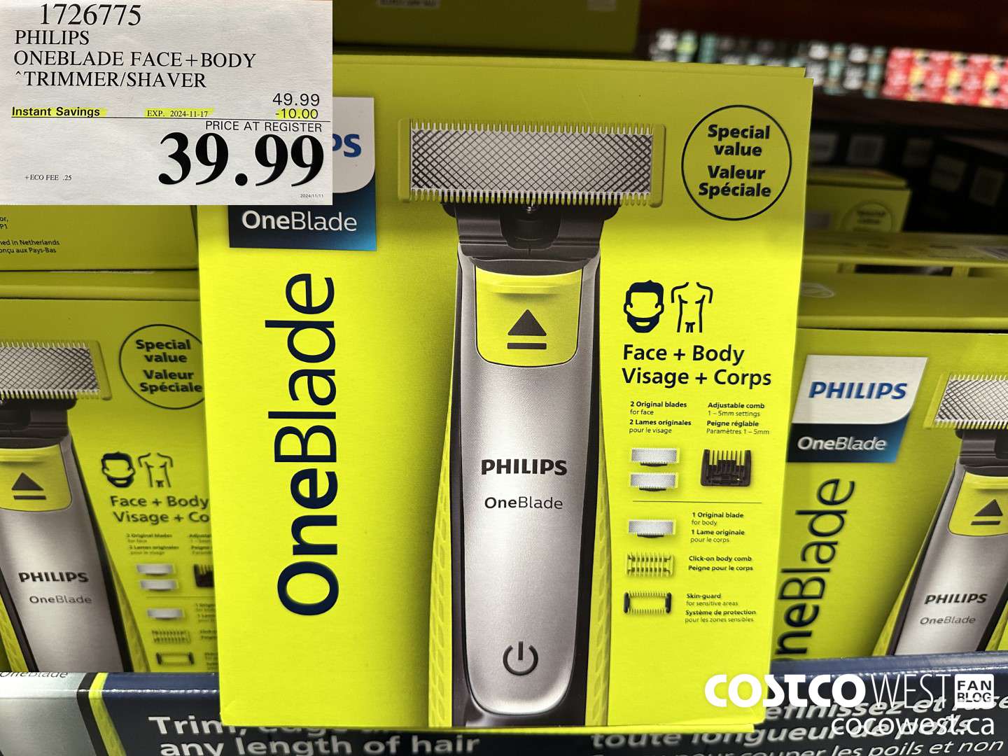 1726775 PHILIPS ONEBLADE FACE + BODY TRIMMER/SHAVER ($10.00 INSTANT SAVINGS EXPIRES ON 2024-11-17) $39.99