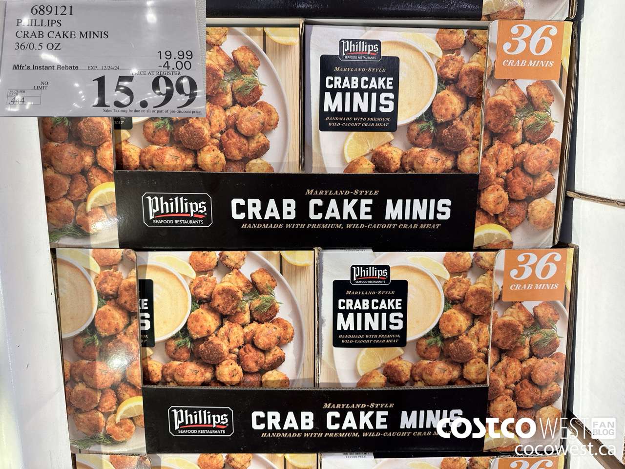 689121 PHILLIPS CRAB CAKE MINIS 36/0.5 OZ ($4.00 INSTANT SAVINGS EXPIRES ON 2024-12-24) $15.99