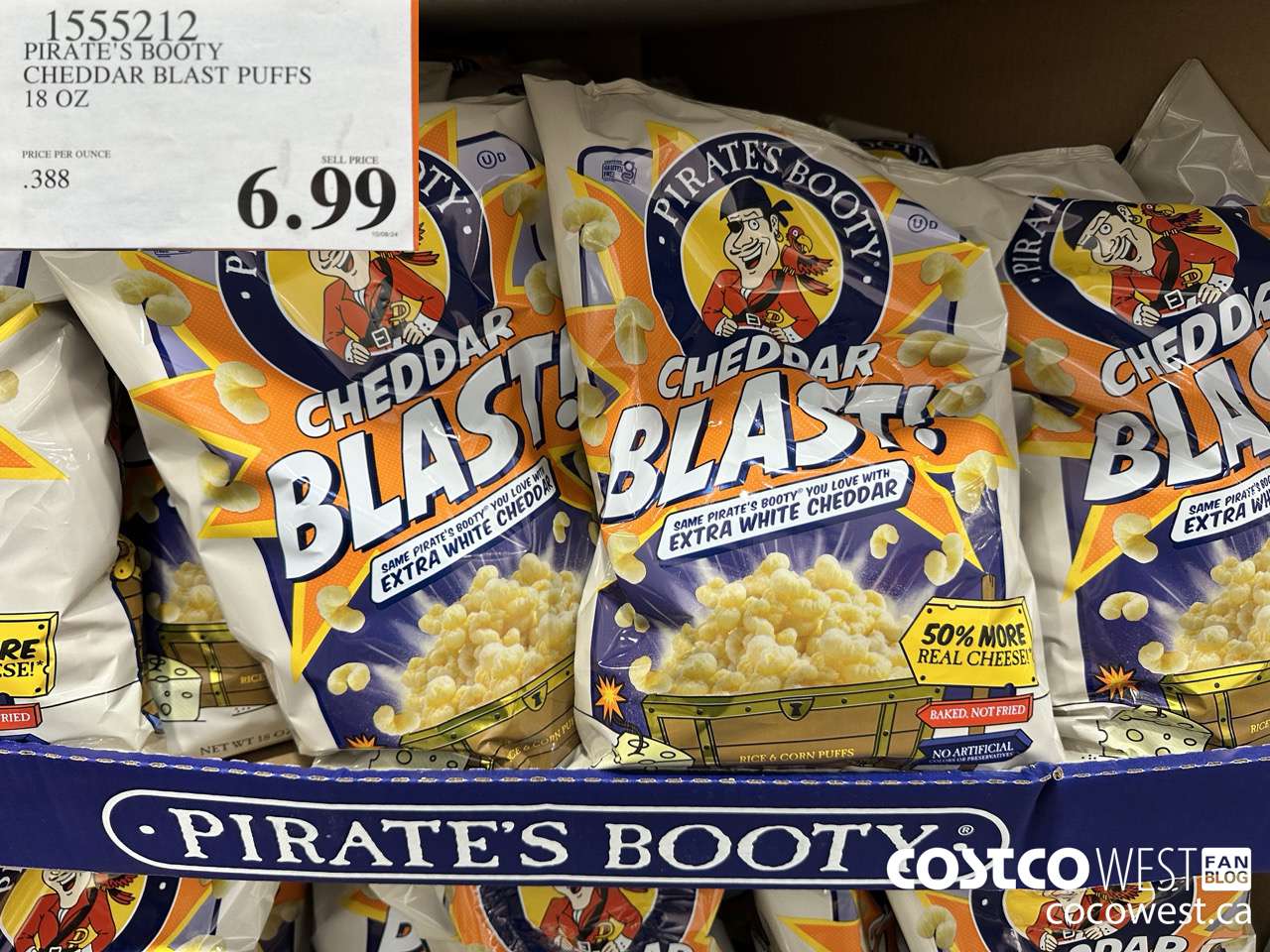 1555212 PIRATE'S BOOTY CHEDDAR BLAST PUFFS 18 OZ $6.99