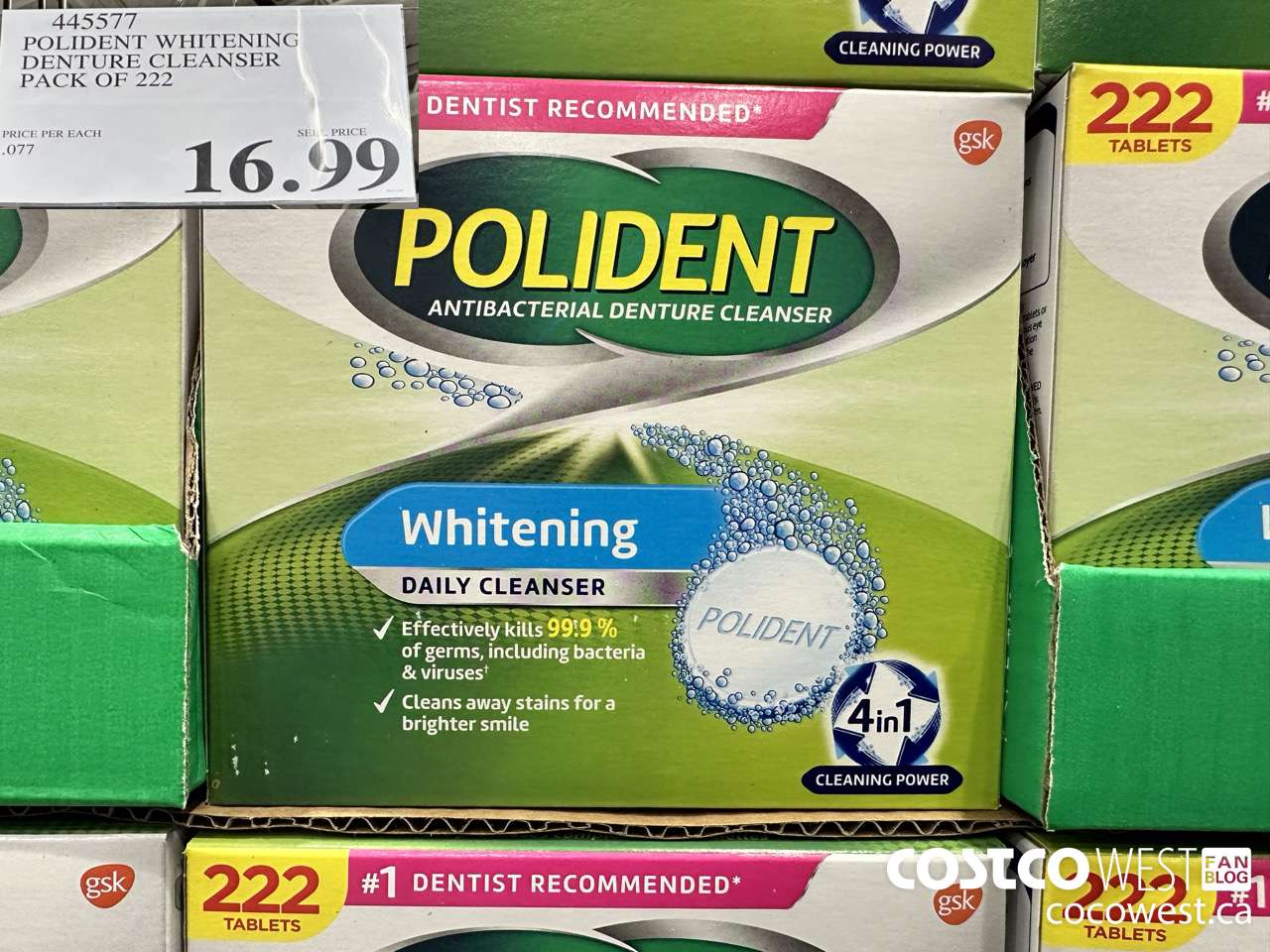 445577 POLIDENT WHITENING DENTURE CLEANSER PACK OF 222 $16.99