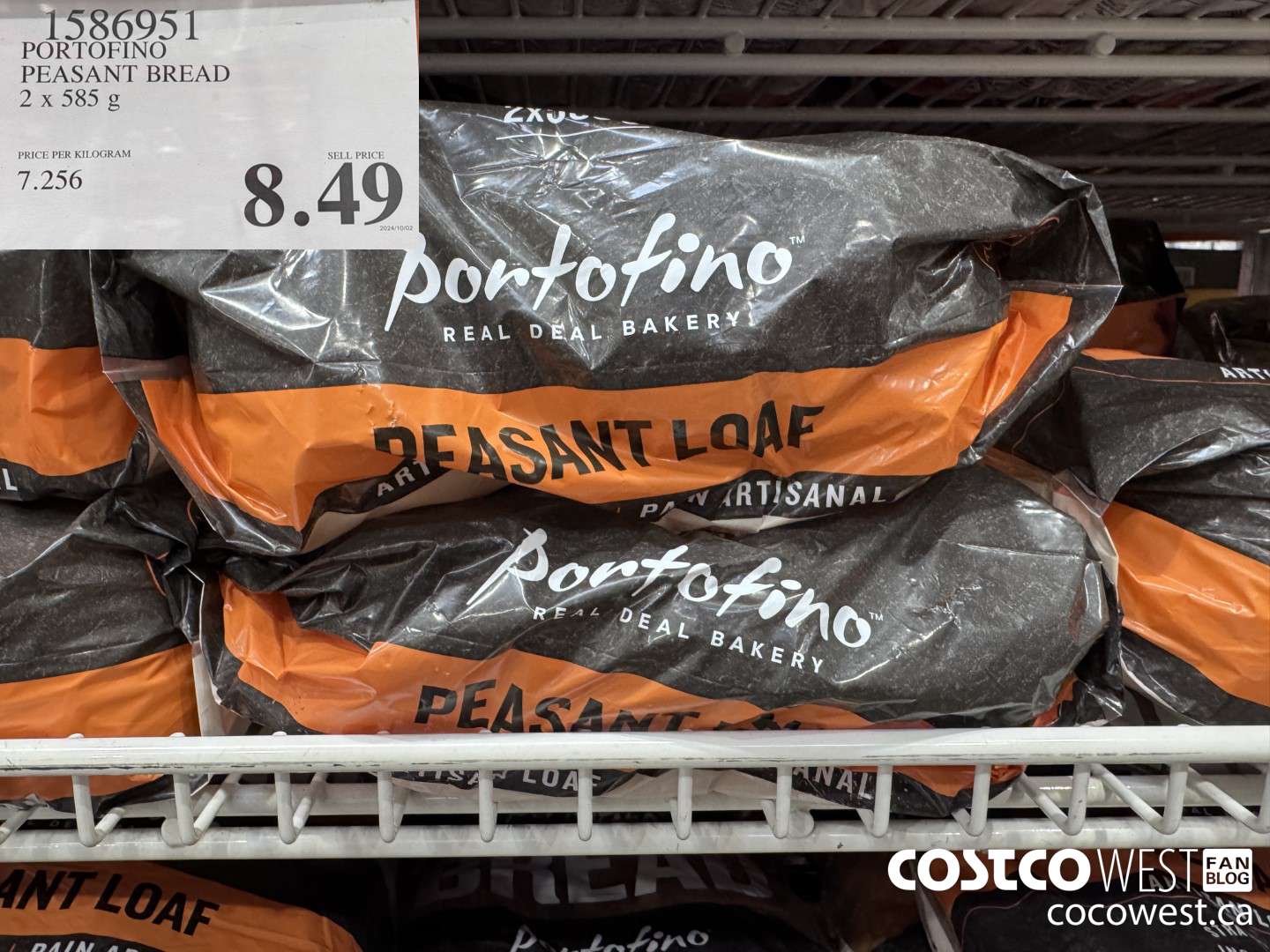 1586951 PORTOFINO PEASANT BREAD 2 X 585 g $8.49